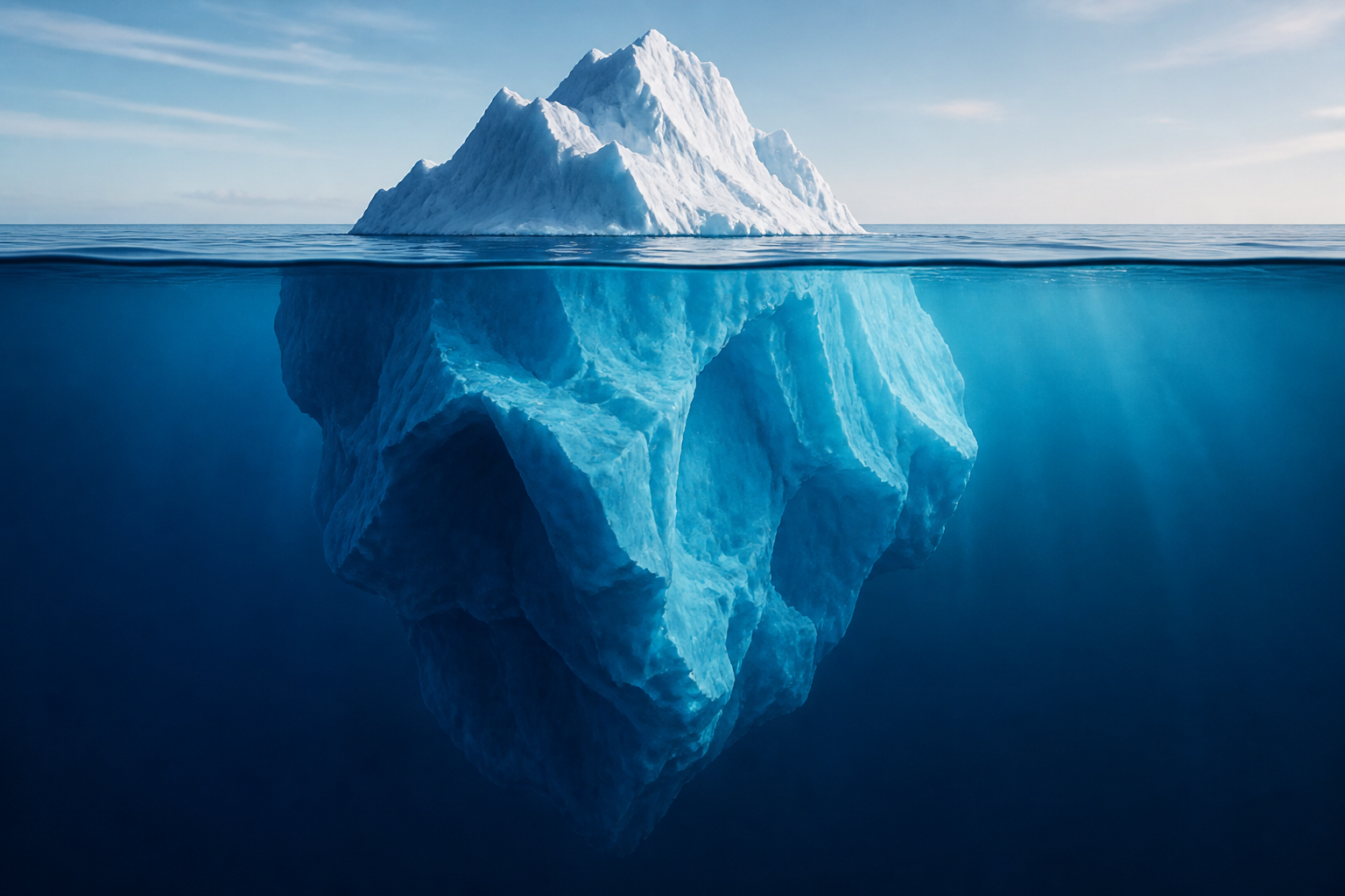 Iceberg with a much larger mass below the waterline, representing hidden profit opportunities